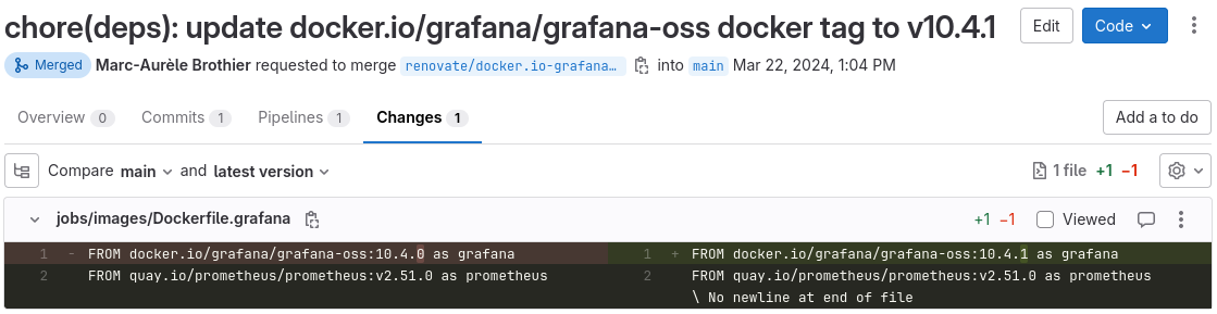 Merge request to update Grafana image tag
